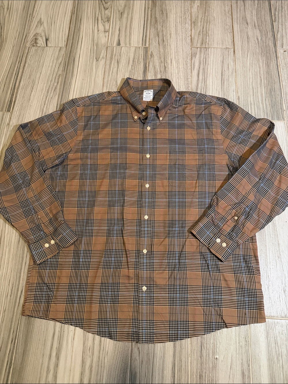 Brooks Brothers Tan and Black Plaid Button-Down Shirt